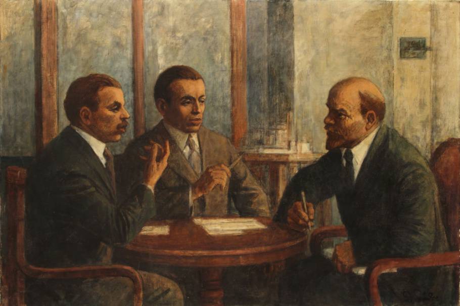 Kun Béla és Szamuely Leninnel tárgyal, kurzusfestmény az '50-es évekből