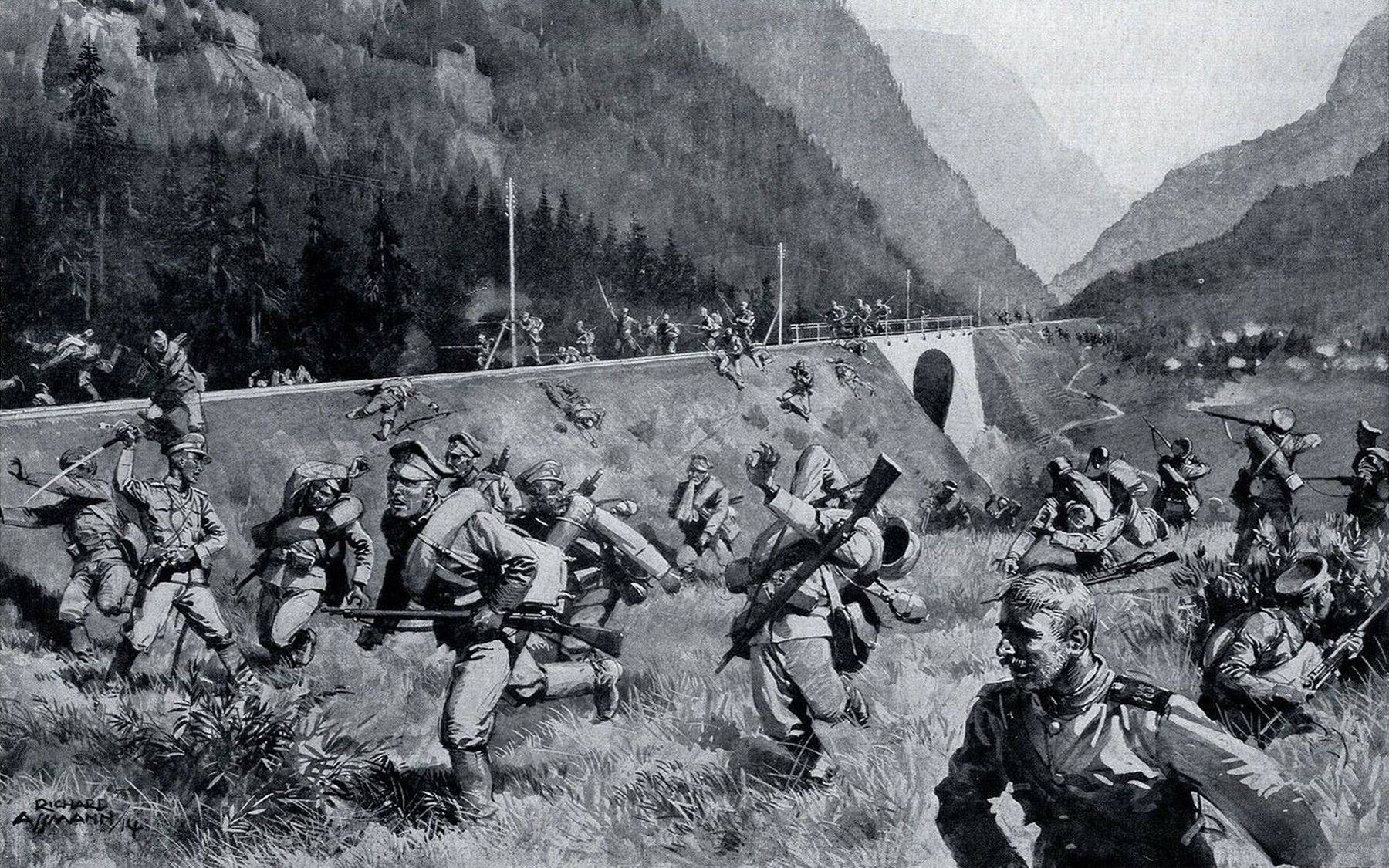 Orosz gyalogság megfutamodása az osztrák-magyar cspatok elől