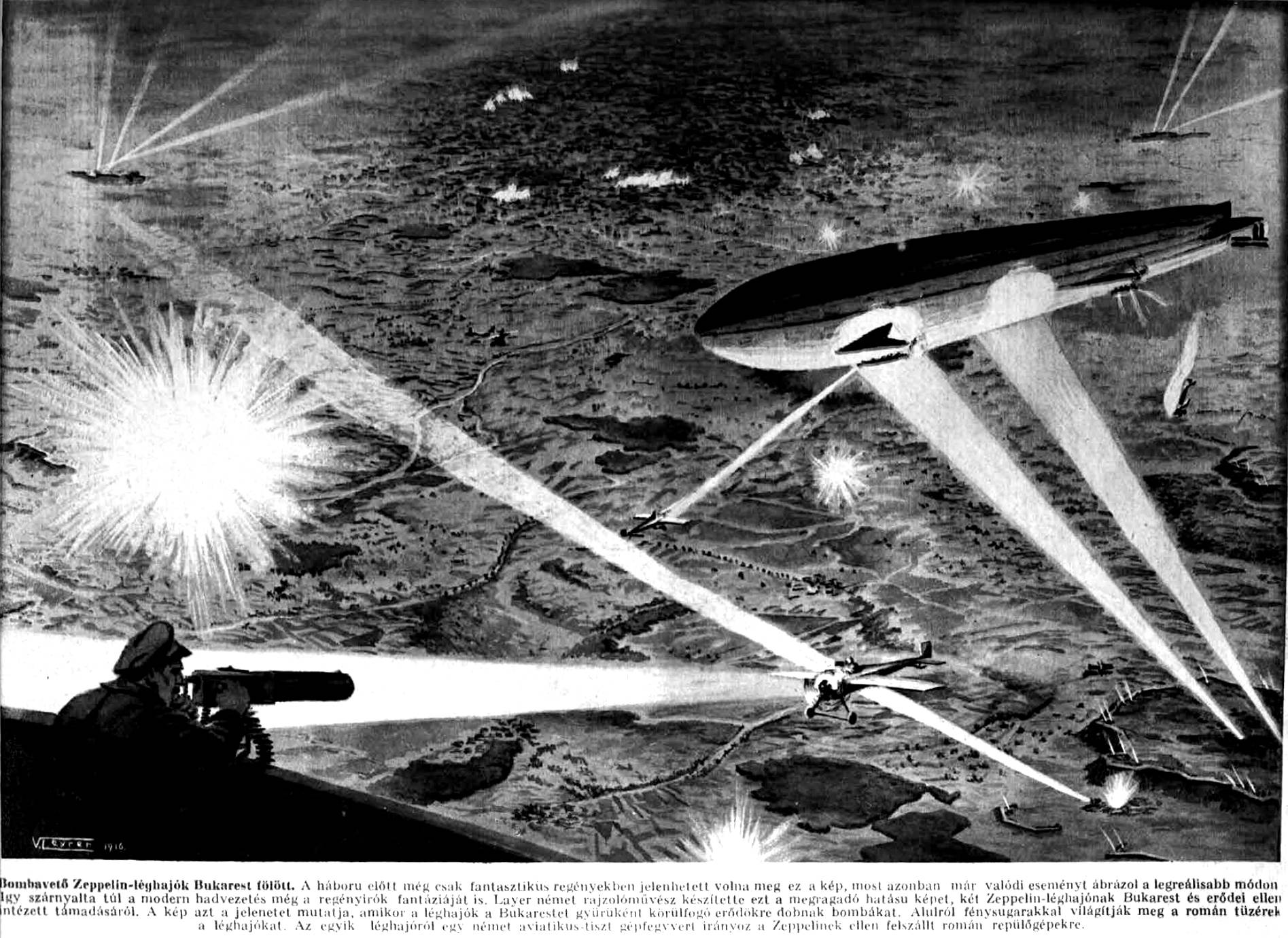 Bombázó Zeppelinek Bukarest fölött